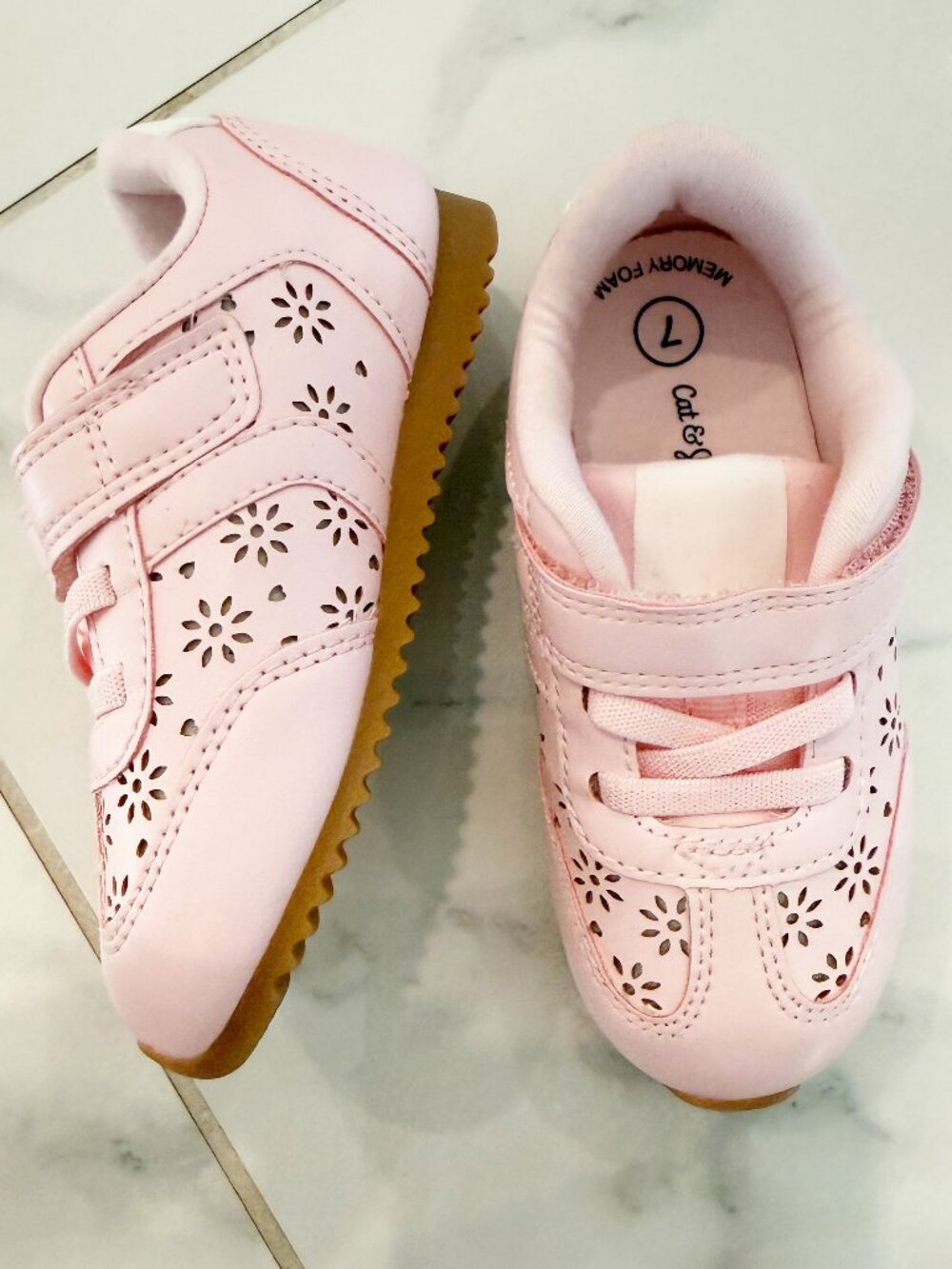Cat & Jack Pink Floral Cutout Sneakers w/ Hook-and-Loop Strap 7 - Picture 2 of 8